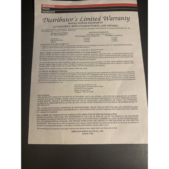 Honda HRM 17E PVA SVA Rotary Mower OEM Owners Manual HR17E 1992 - Picture 6 of 9